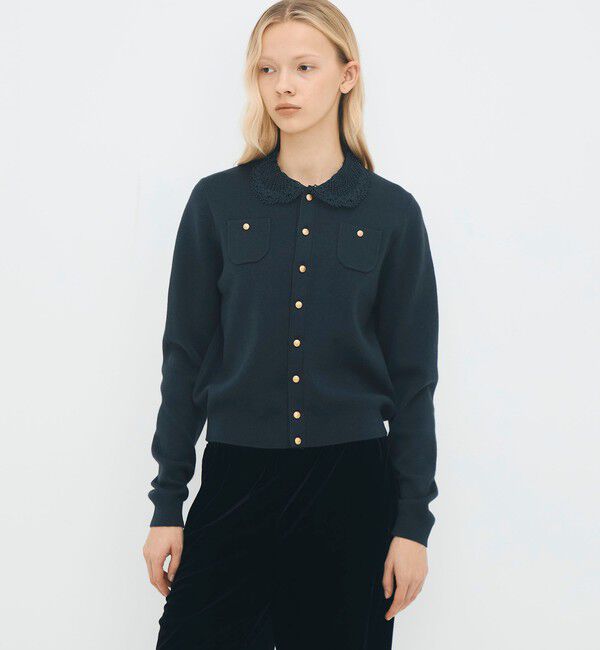 CABaN「コットンカシミヤ レースコンビポケットカーディガン」|カーディガン|