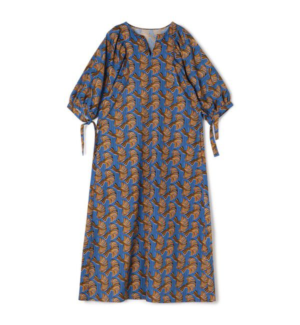 MACPHEE「アフリカンプリント キーネックワンピース」|ワンピース|64 ブルー系