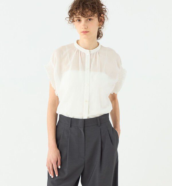 Ballsey「コットンクレープ スタンドカラーブラウス」|シャツ・ブラウス|