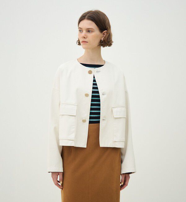 MACPHEE「ピグメントドリルクロス クルーネックジャケット」|ノーカラージャケット|