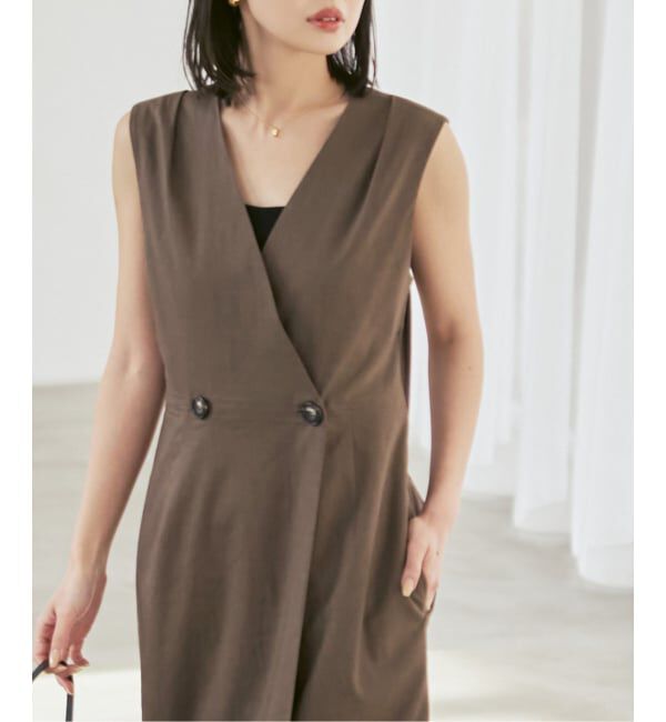 NOBLE「《予約》麻ストレッチロングジレワンピース」|ワンピース|