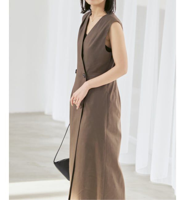 NOBLE「《予約》麻ストレッチロングジレワンピース」|ワンピース|