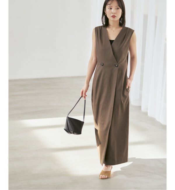 NOBLE「《予約》麻ストレッチロングジレワンピース」|ワンピース|ブラウン