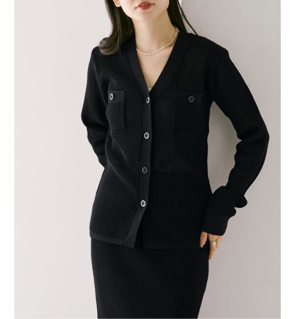 NOBLE「《セットアップ対応》メッシュニットカーディガン」|カーディガン|ブラック