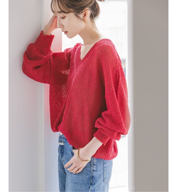 NOBLE「《予約》ペーパーヤーンVネック プルオーバー」|ニット・セーター|ピンク