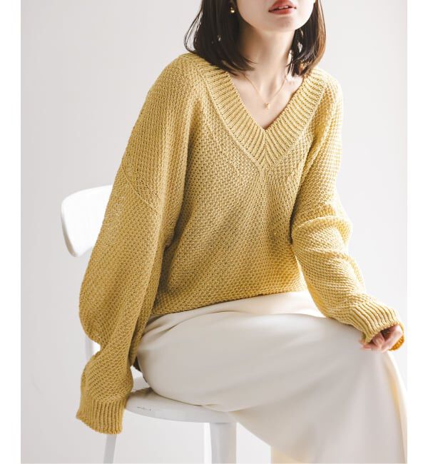 NOBLE「《予約》ペーパーヤーンVネック プルオーバー」|ニット・セーター|イエロー