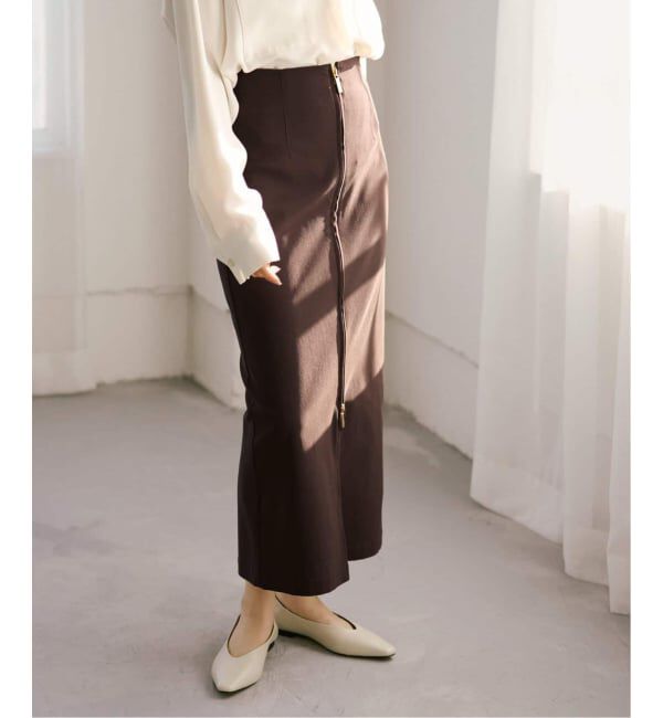 NOBLE「《追加3》RyNyコンフォートストレッチジップタイトスカート」|スカート|ブラウン