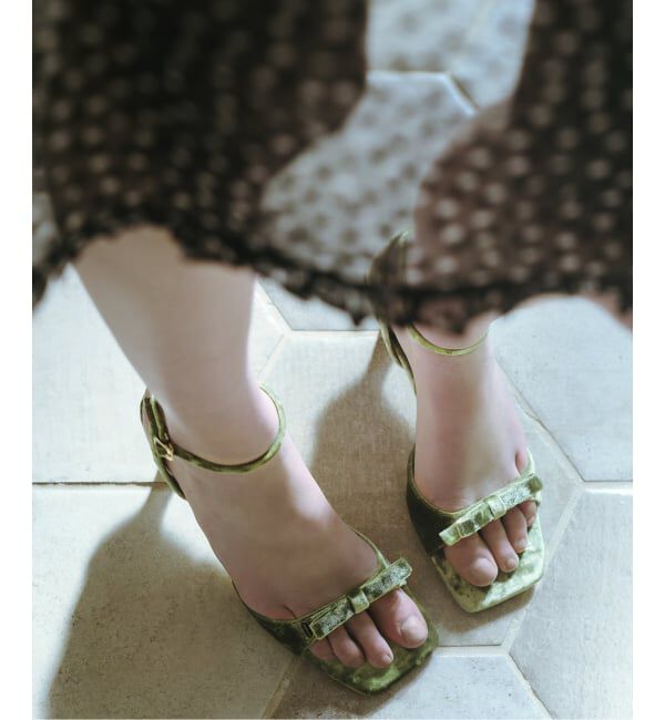  「《WEB限定》Le decore / ル デコレ 6cm lady ribbon サンダル」|サンダル|グリーン C