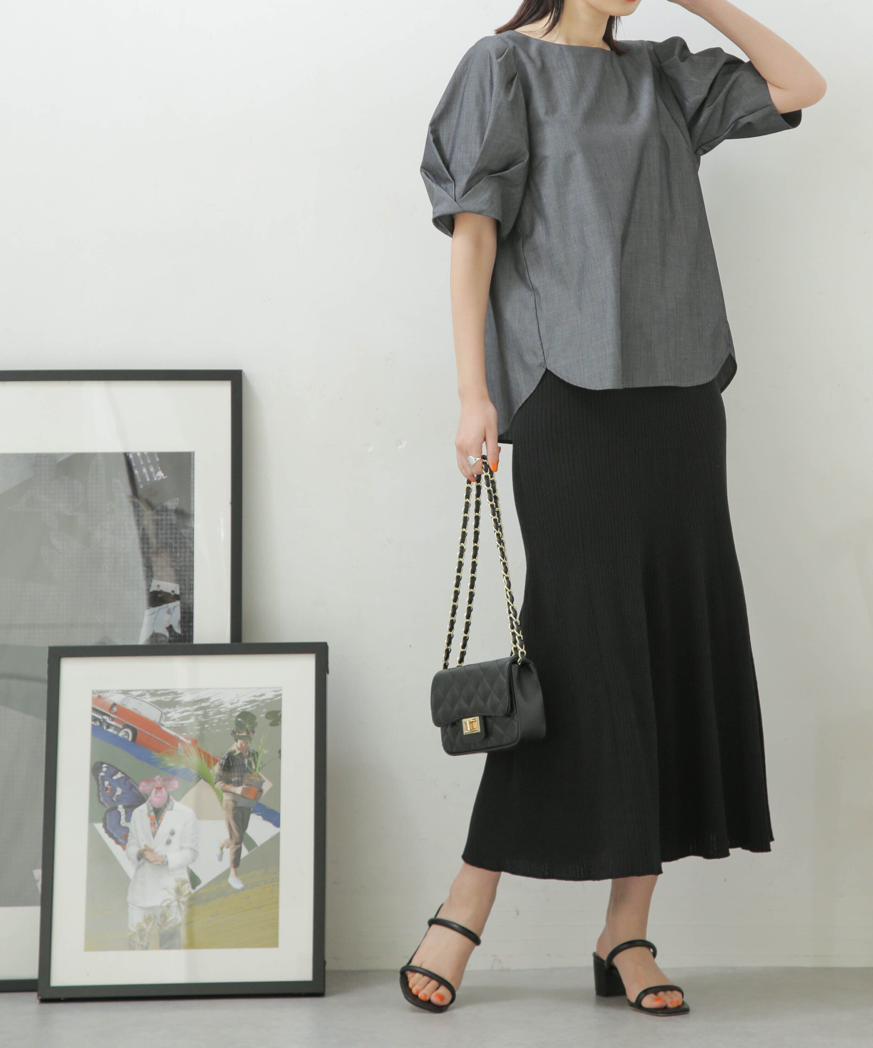 nano･universe「LB.04/リブフレアニットスカート」|スカート|ブラック