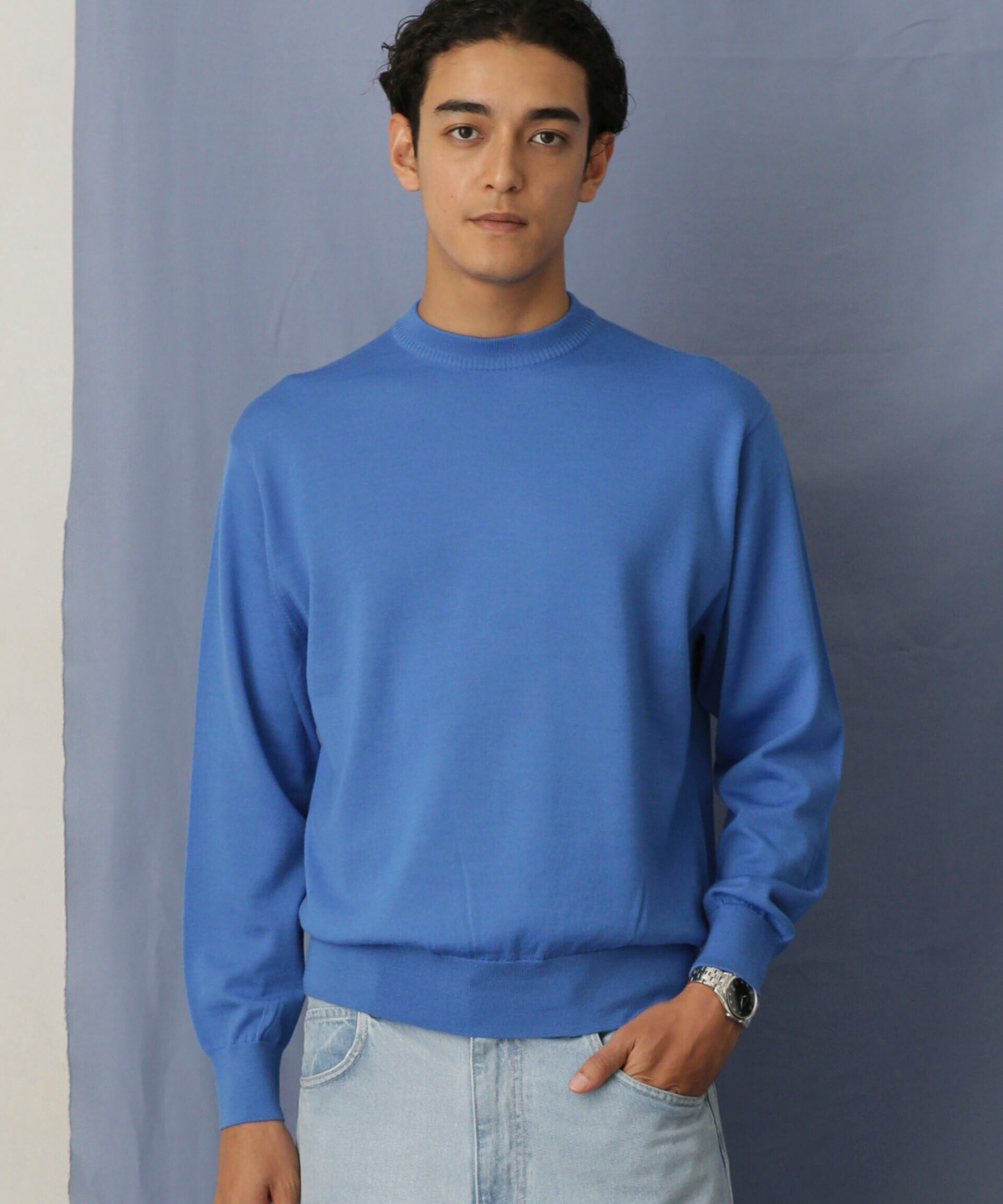 nano･universe「「毛玉レスニット」 ファインゲージクルーネック」|ニット・セーター|ブルー