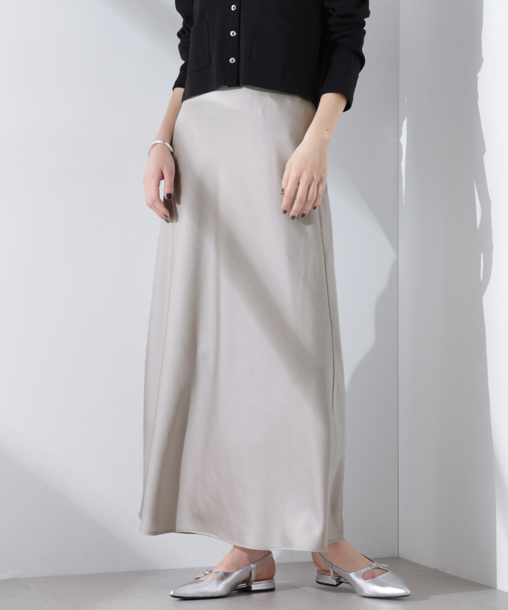 nano･universe「サテンバイヤスロングナロースカート」|スカート|