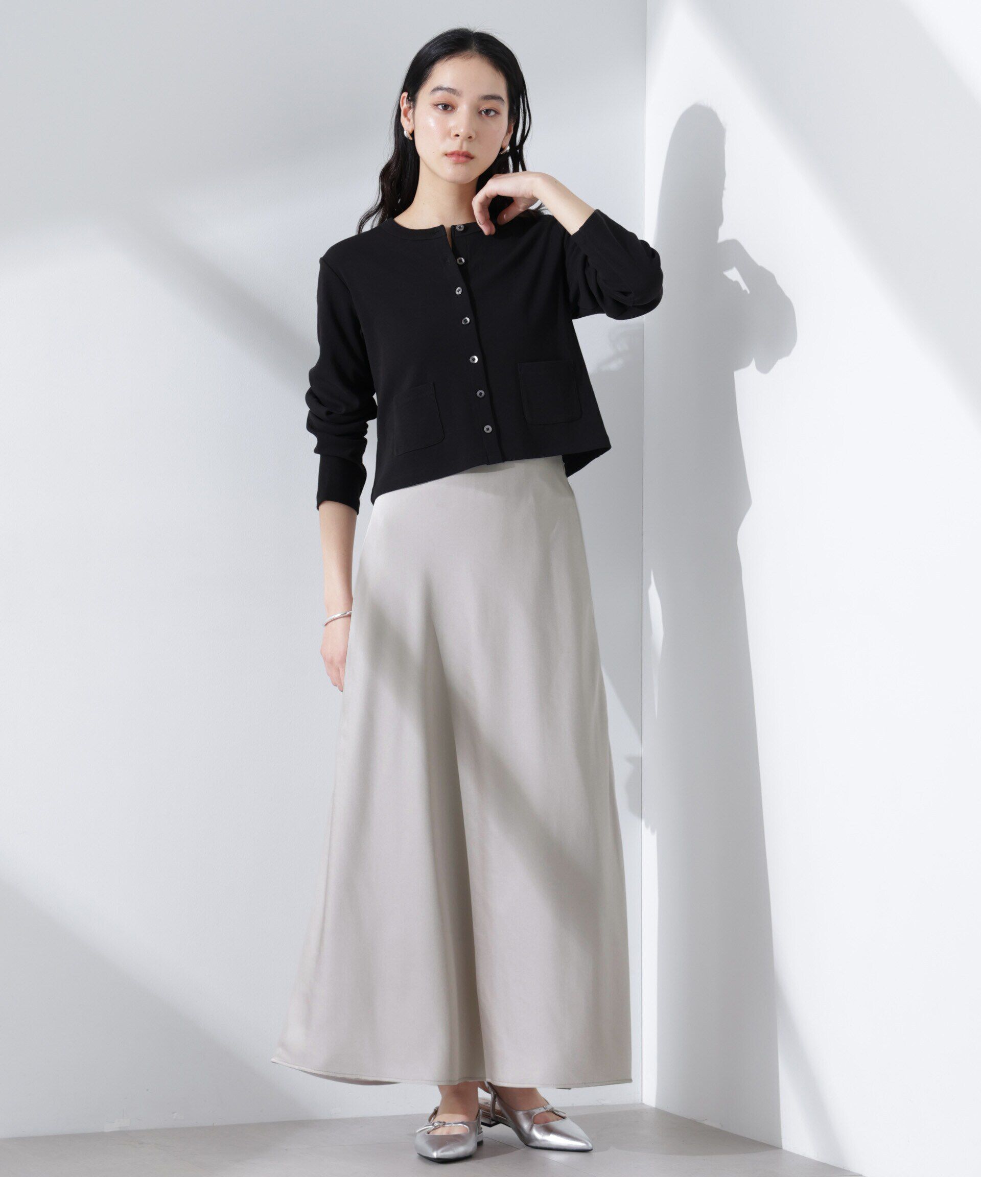 nano･universe「サテンバイヤスロングナロースカート」|スカート|