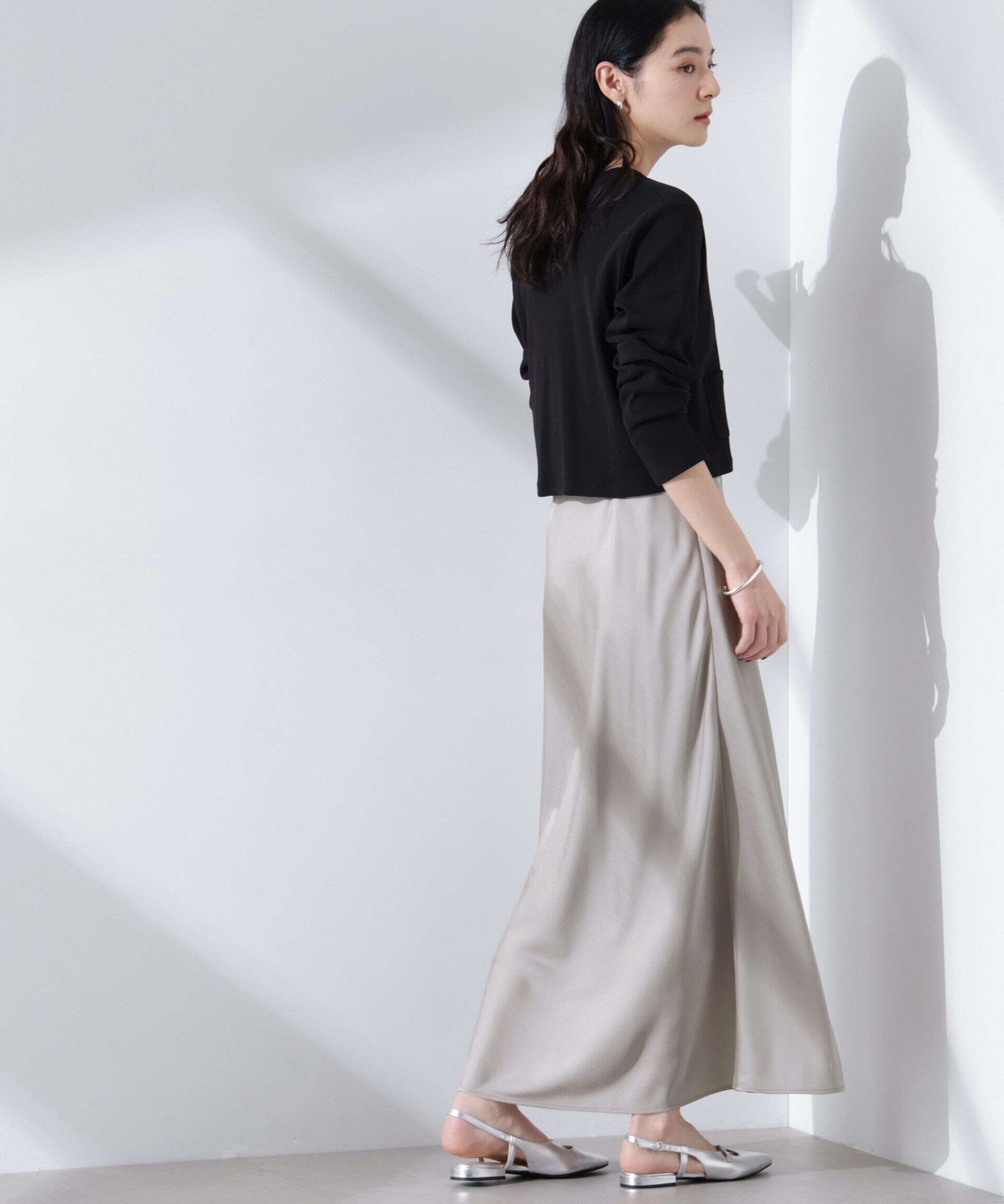 nano･universe「サテンバイヤスロングナロースカート」|スカート|