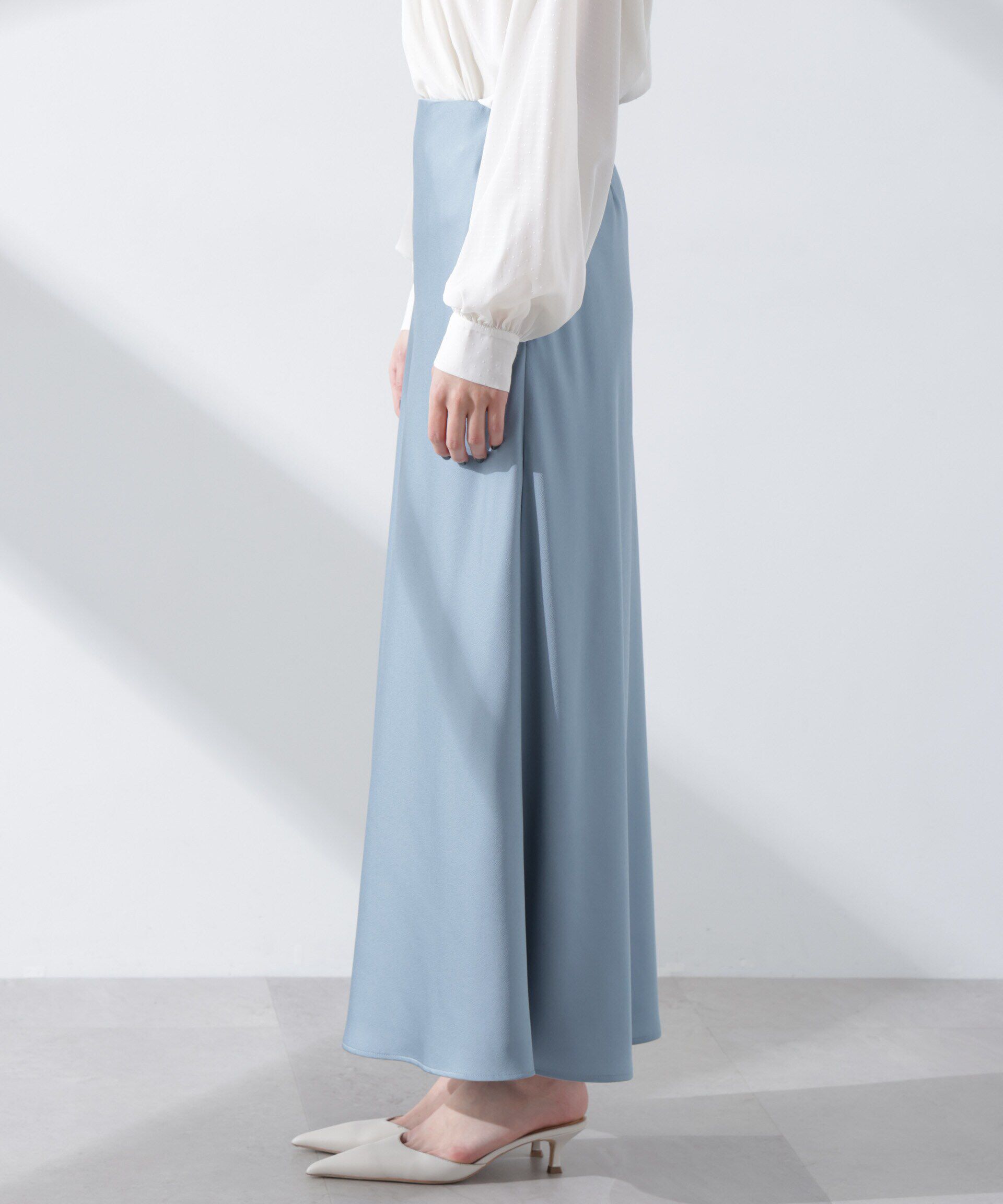 nano･universe「サテンバイヤスロングナロースカート」|スカート|