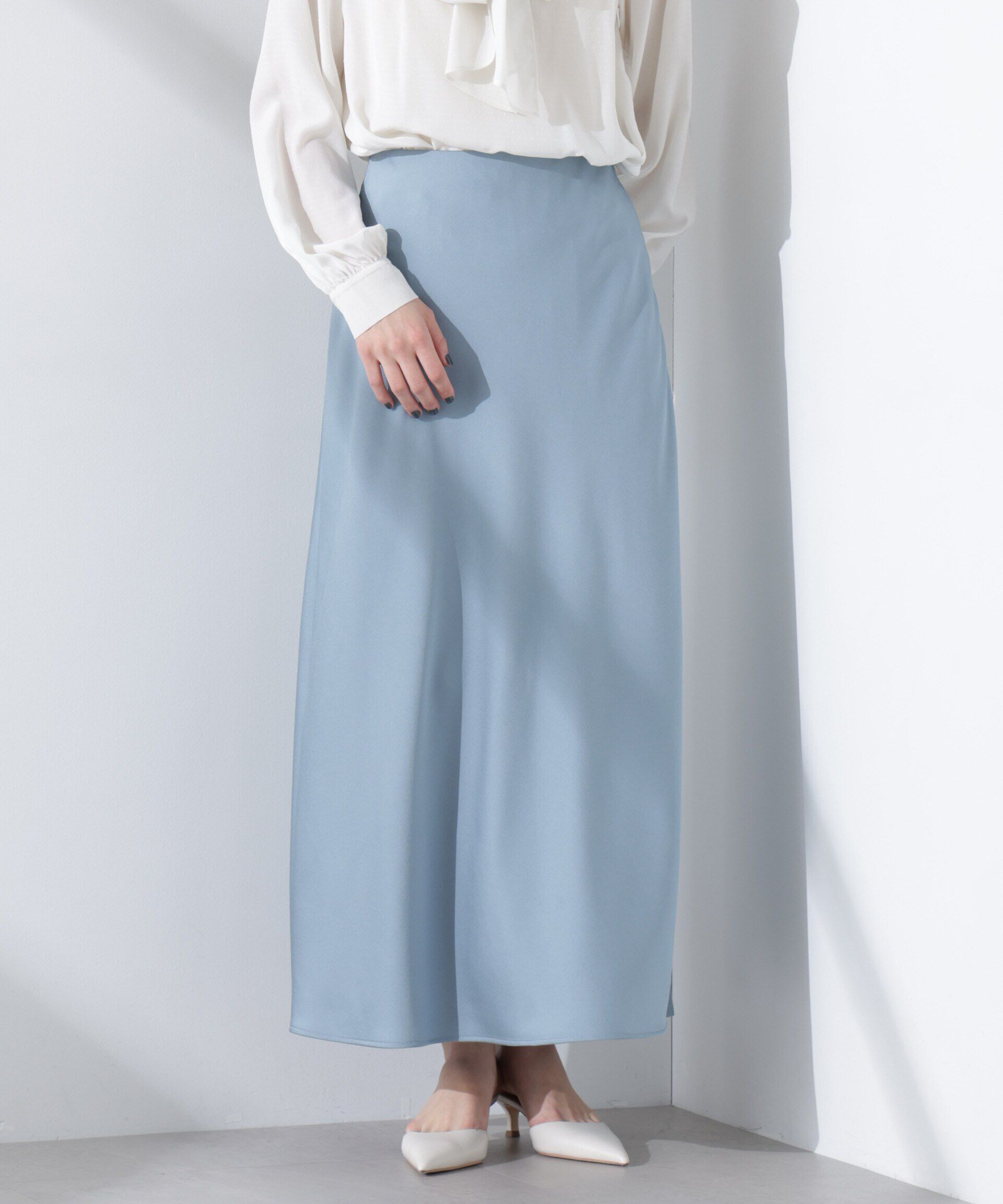 nano･universe「サテンバイヤスロングナロースカート」|スカート|