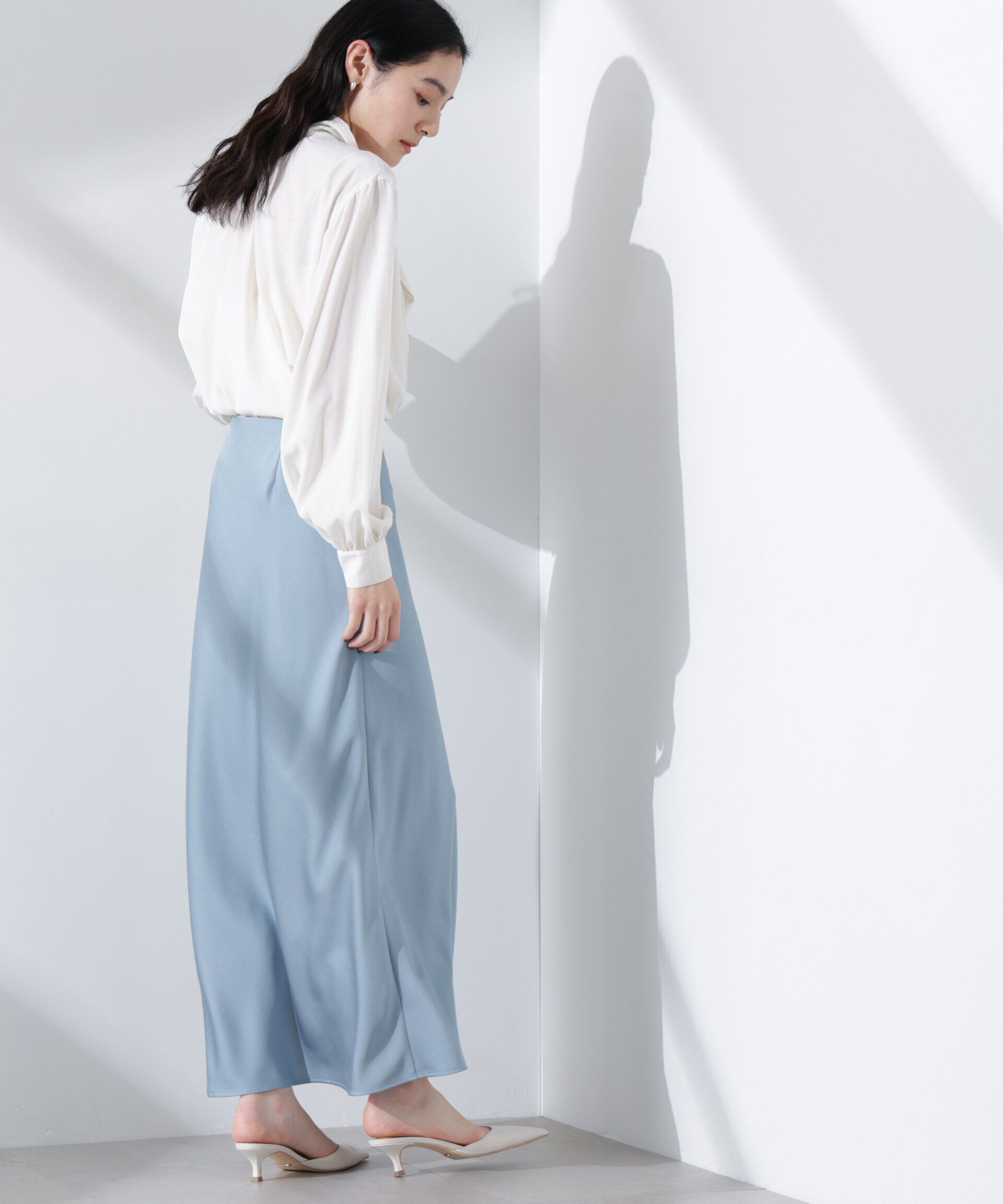 nano･universe「サテンバイヤスロングナロースカート」|スカート|