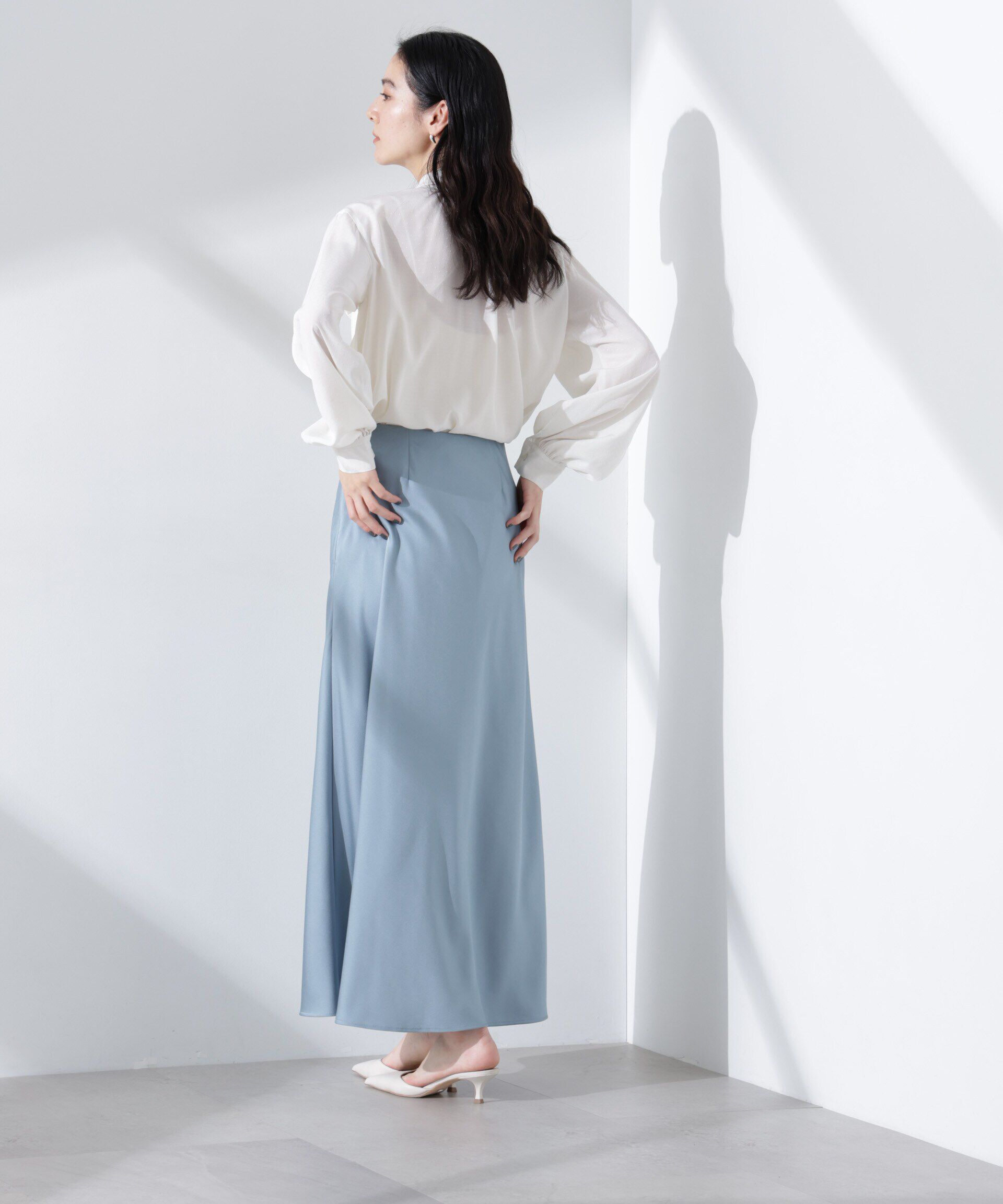 nano･universe「サテンバイヤスロングナロースカート」|スカート|