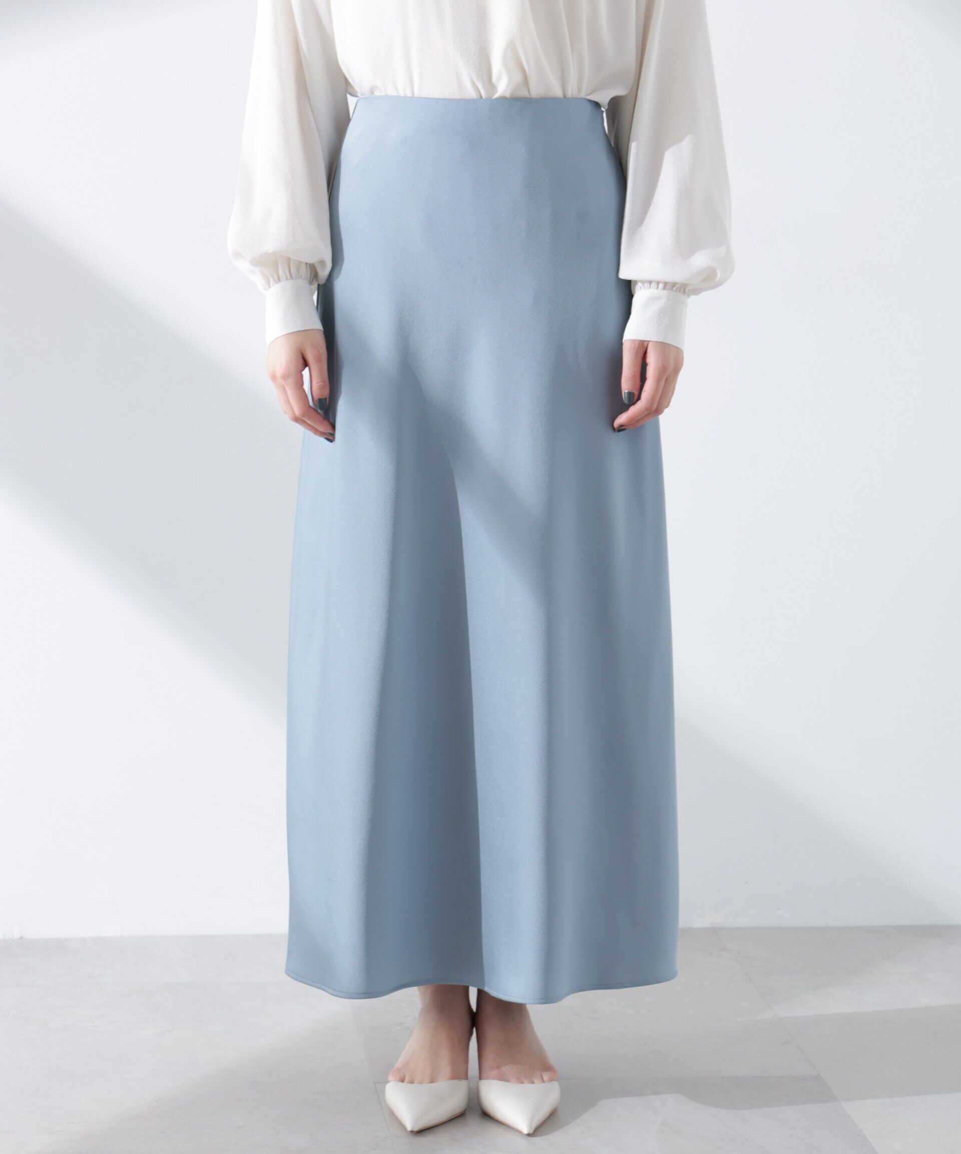 nano･universe「サテンバイヤスロングナロースカート」|スカート|