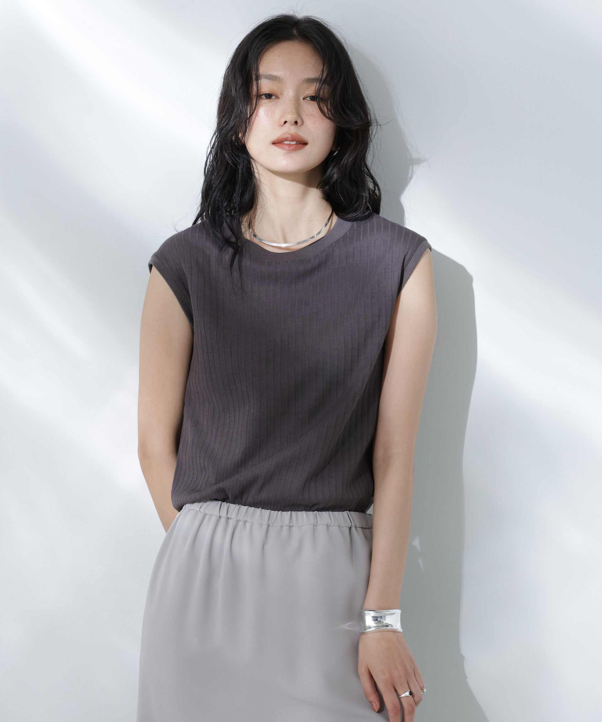 nano･universe「Anti Soaked(R) 汗染み防止リブノースリーブTシャツ（セットアップ可）」|Tシャツ・カットソー|