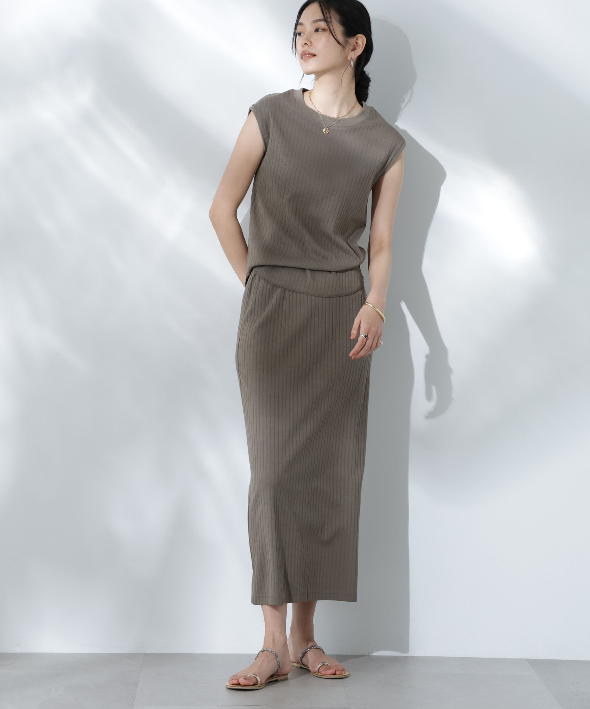 nano･universe「Anti Soaked(R) 汗染み防止リブノースリーブTシャツ（セットアップ可）」|Tシャツ・カットソー|