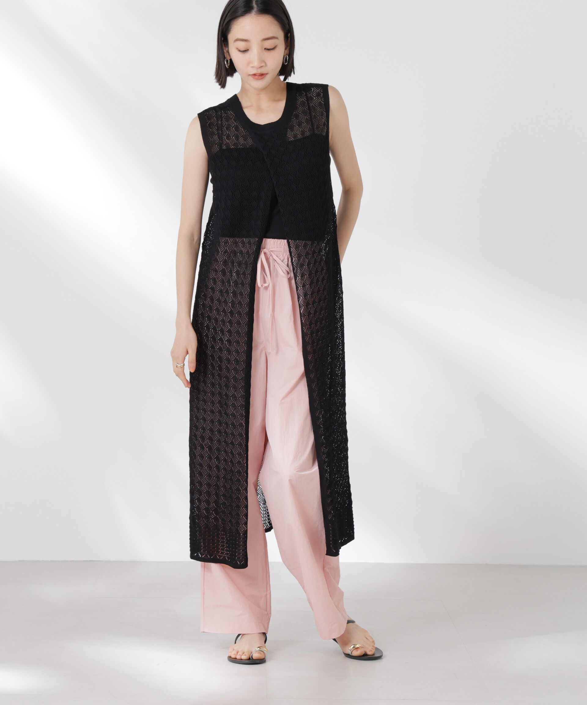 nano･universe「前後2wayダイヤ透かし柄ノースリーブニットワンピース」|ワンピース|