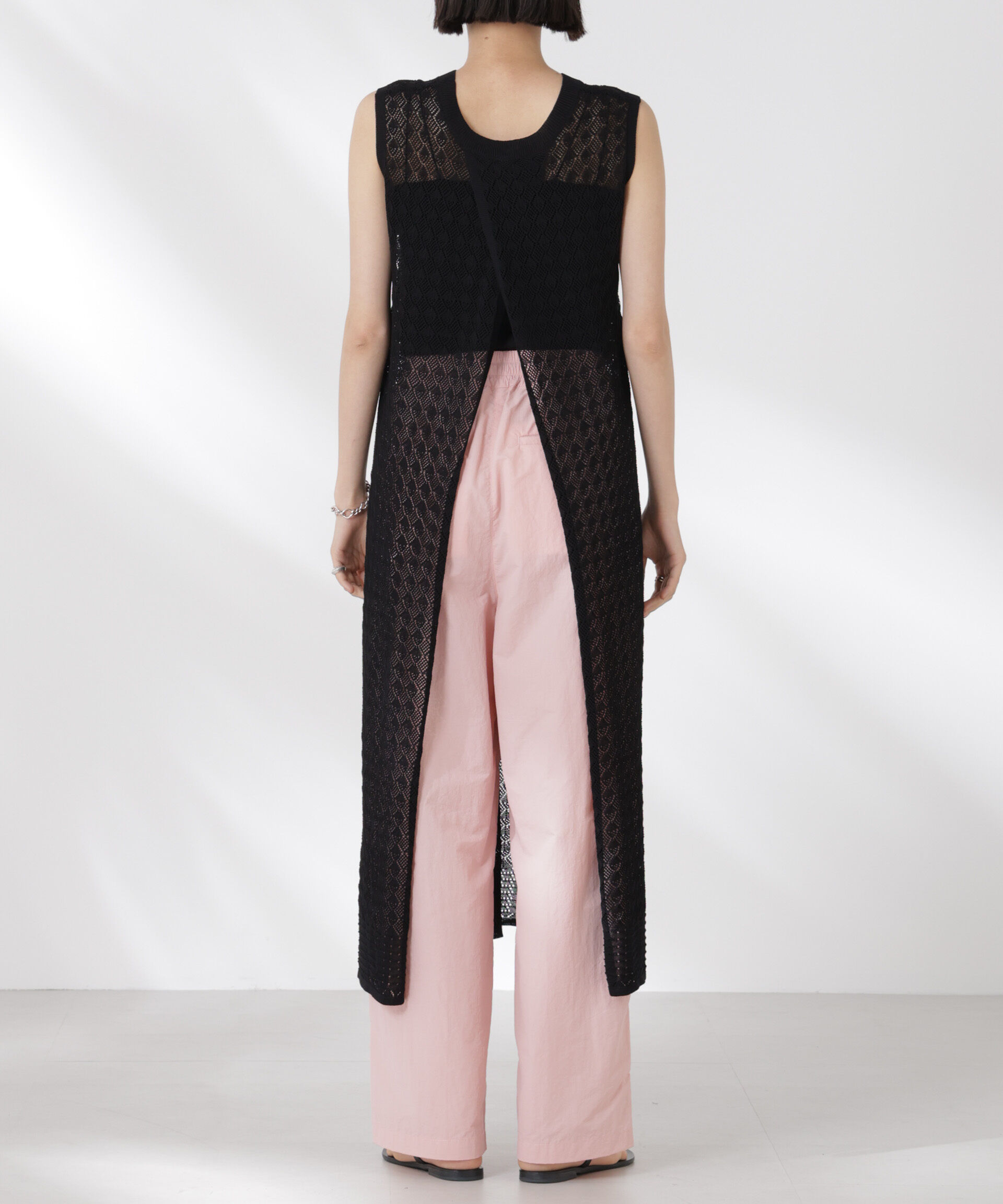 nano･universe「前後2wayダイヤ透かし柄ノースリーブニットワンピース」|ワンピース|