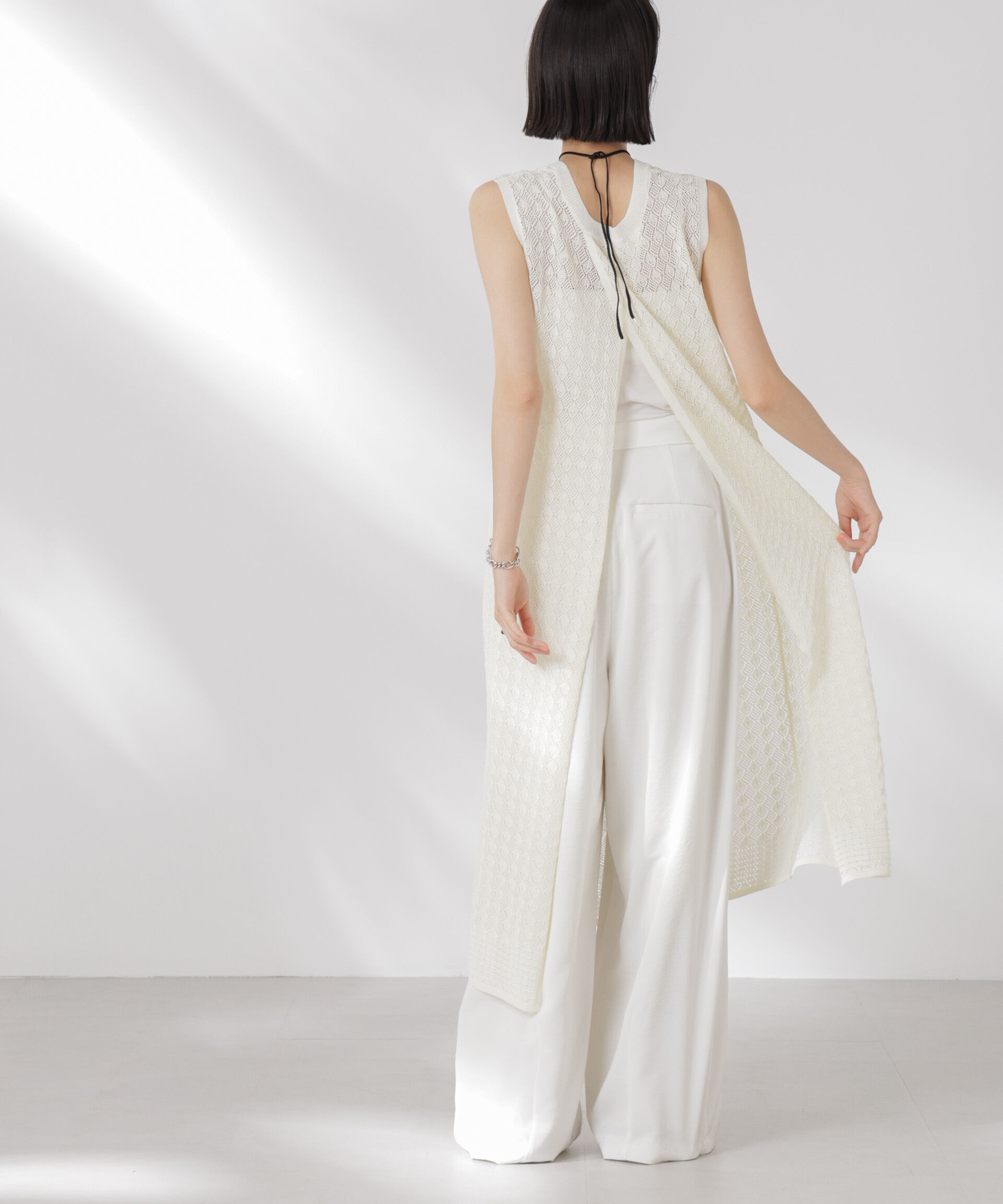 nano･universe「前後2wayダイヤ透かし柄ノースリーブニットワンピース」|ワンピース|