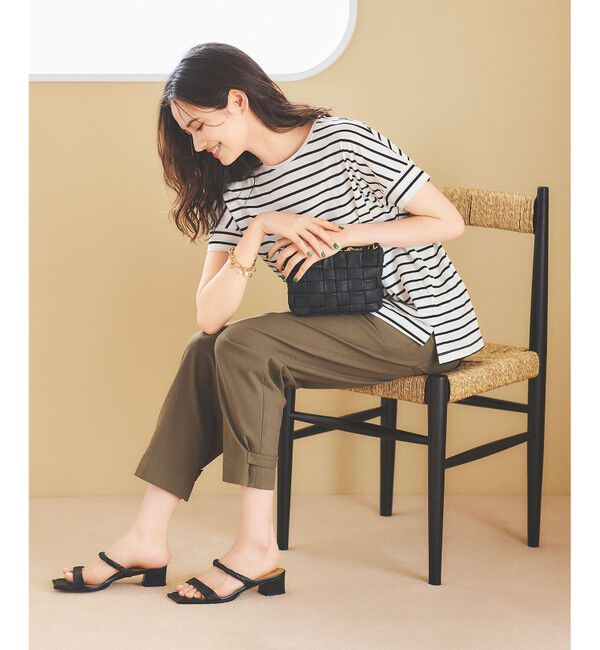 自由区「【洗える/UVケア】ボーダー タックデザインカットソー」|Tシャツ・カットソー|