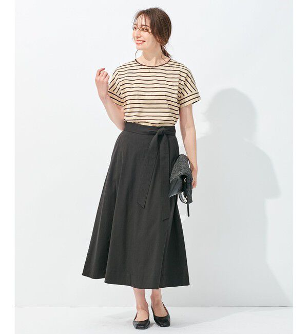 自由区「【洗える/UVケア】ボーダー タックデザインカットソー」|Tシャツ・カットソー|