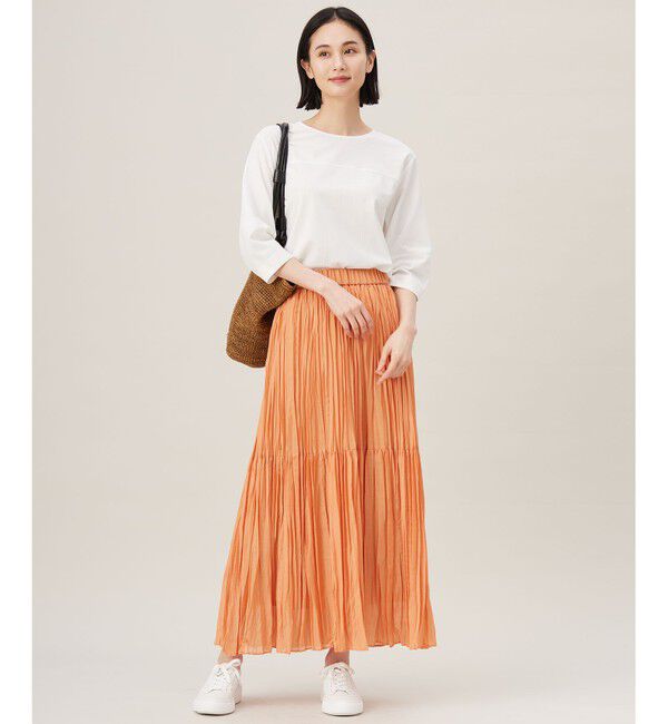 自由区「【接触冷感・UVカット・洗える】ストライプコットンハイゲージフォルムスリーブ カットソー」|Tシャツ・カットソー|