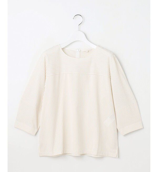 自由区「【接触冷感・UVカット・洗える】ストライプコットンハイゲージフォルムスリーブ カットソー」|Tシャツ・カットソー|