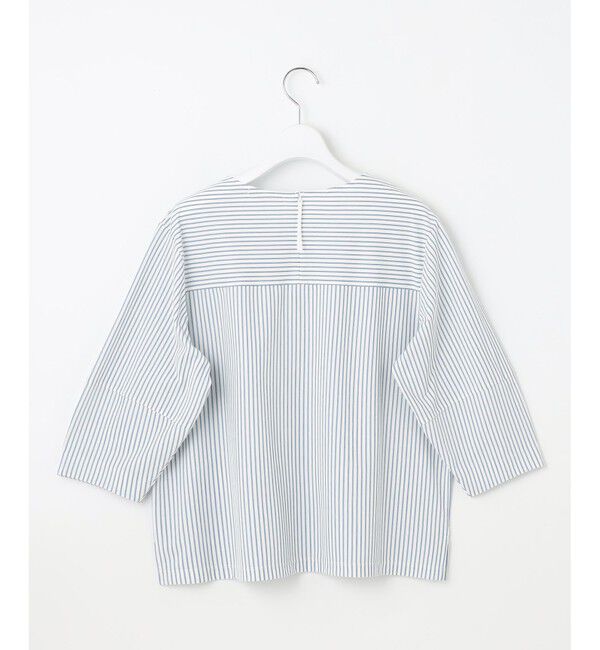 自由区「【接触冷感・UVカット・洗える】ストライプコットンハイゲージフォルムスリーブ カットソー」|Tシャツ・カットソー|