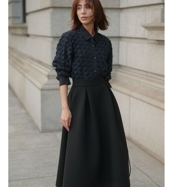 自由区「シアージオメトリックジャカードクロップド丈 ブラウス」|シャツ・ブラウス|