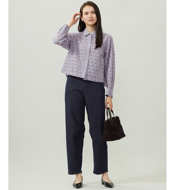 自由区「シアージオメトリックジャカードクロップド丈 ブラウス」|シャツ・ブラウス|