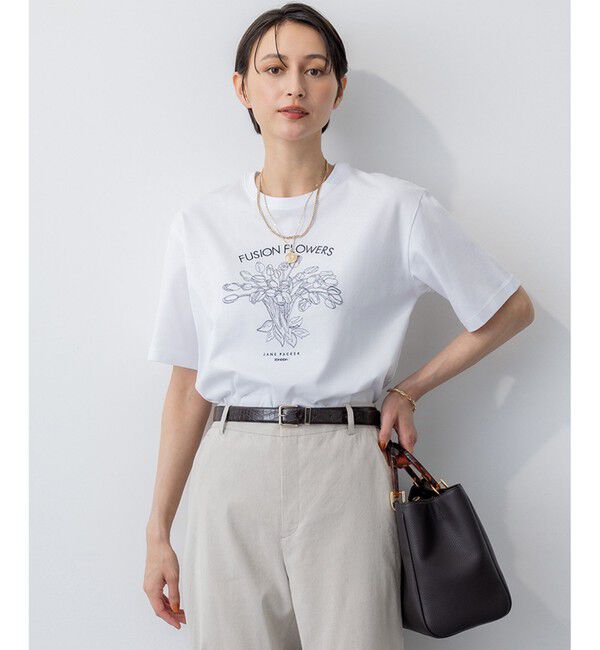 23区「【洗える】JANE PACKERコラボ フラワー刺繍 Tシャツ」|Tシャツ・カットソー|ホワイト系