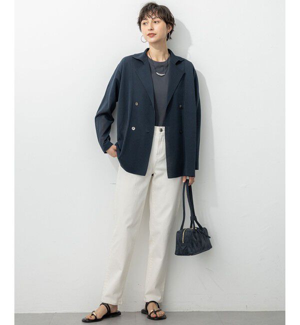 23区「【洗える】シアー ダブルブレスト ニット ジャケット」|テーラードジャケット|