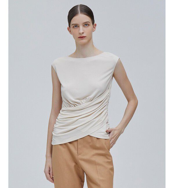 BEIGE,「MELLE / ギャザートップス」|Tシャツ・カットソー|Ecru