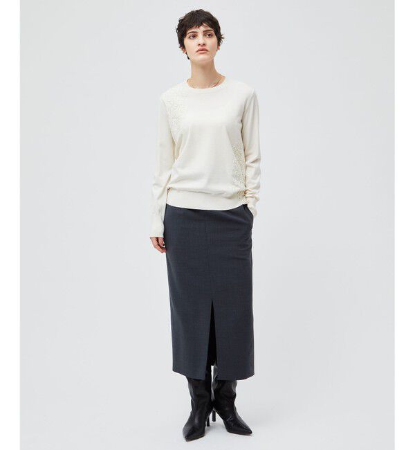 BEIGE,「【ご好評により新色追加！洗える】WILLOW / アシンメトリーレースクルーネックニット」|ニット・セーター|