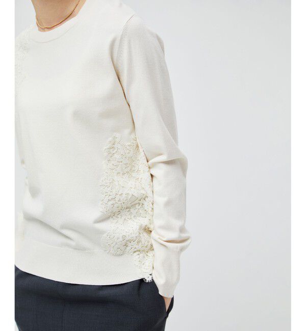 BEIGE,「【ご好評により新色追加！洗える】WILLOW / アシンメトリーレースクルーネックニット」|ニット・セーター|