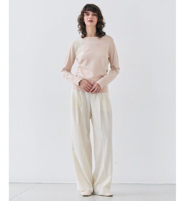 BEIGE,「【ご好評により新色追加！洗える】WILLOW / アシンメトリーレースクルーネックニット」|ニット・セーター|