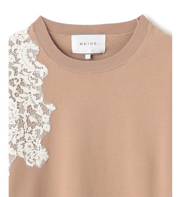 BEIGE,「【ご好評により新色追加！洗える】WILLOW / アシンメトリーレースクルーネックニット」|ニット・セーター|