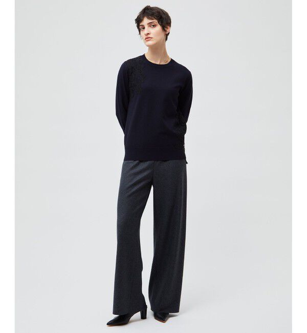 BEIGE,「【ご好評により新色追加！洗える】WILLOW / アシンメトリーレースクルーネックニット」|ニット・セーター|