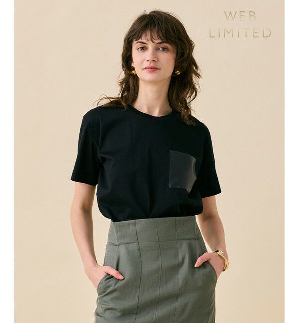 BEIGE,「【WEB限定・洗える】TORENIA / レザーポケットコットンクルーネックTシャツ」|Tシャツ・カットソー|Black&times;Black