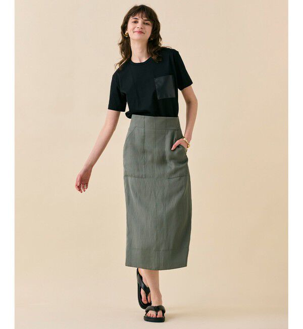 BEIGE,「【WEB限定・洗える】TORENIA / レザーポケットコットンクルーネックTシャツ」|Tシャツ・カットソー|