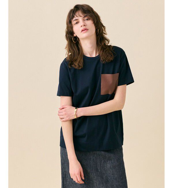 BEIGE,「【WEB限定・洗える】TORENIA / レザーポケットコットンクルーネックTシャツ」|Tシャツ・カットソー|