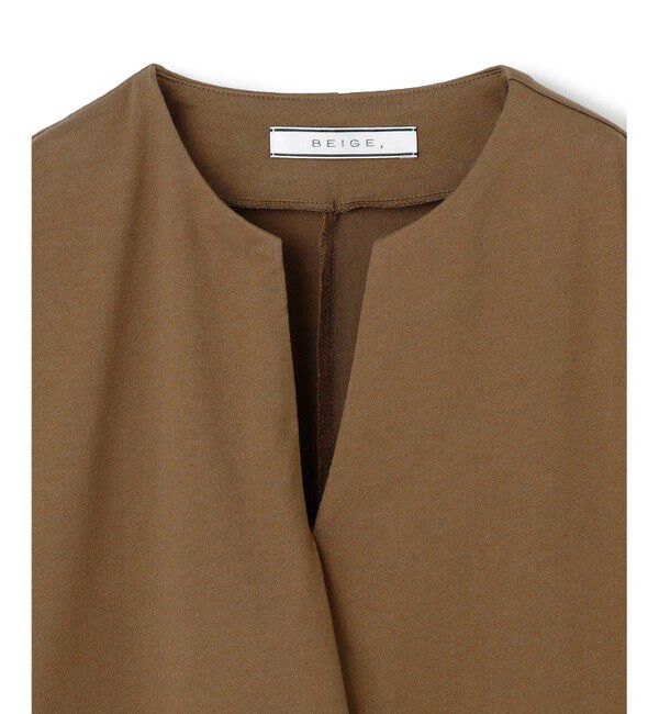 BEIGE,「【洗える】STOCK / オーガニックコットン半袖Vスリットトップス」|Tシャツ・カットソー|