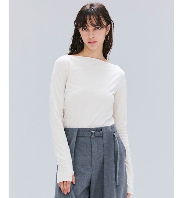 BEIGE,「【洗える・BAILA掲載】BUTLER / ストレッチベロアボートネックカットソー」|Tシャツ・カットソー|Ecru