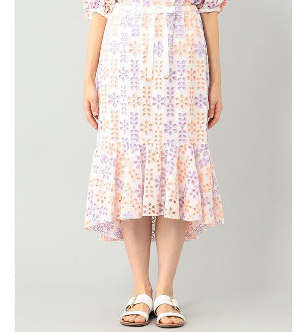  「バイカラーカットワークスカート」|スカート|