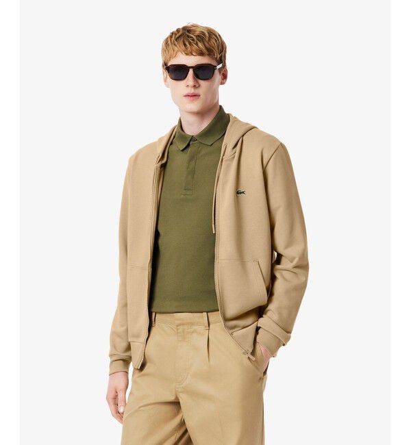 LACOSTE「エッセンシャルジップスウェットフーディー」|パーカー|ベージュ