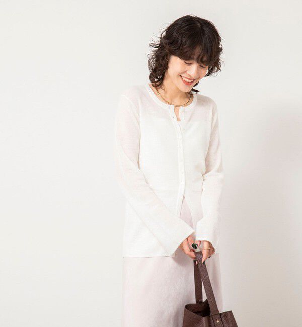 NOLLEY'S sophi「《手洗い可能》モヘヤ混片畦ミディ丈Cネックカーディガン」|カーディガン|